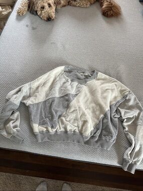 Free People Patchwork Sweatshirt - Gray & Cream